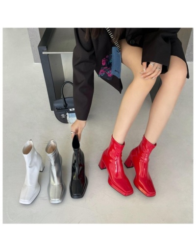 Replica Solid PU Leather Chunky Ankle Heel Boots #801121 $96.50 USD for Wholesale