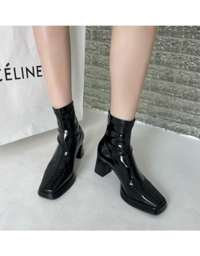 Replica Solid PU Leather Chunky Ankle Heel Boots #801121 $96.50 USD for Wholesale