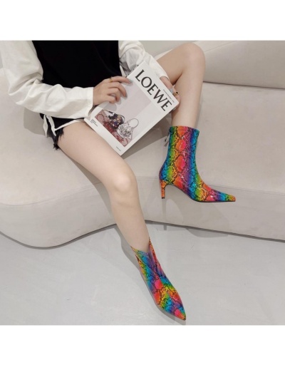 Replica Snake Printed Pointed  Zip Heel Boots #801125 $74.83 USD for Wholesale