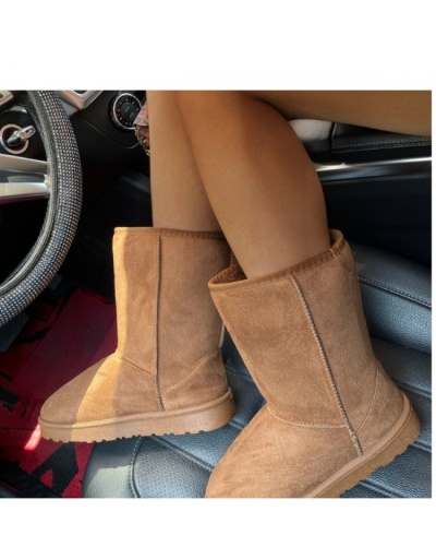 Replica Pure Color Slip On Women Mid Calf Boots #801130 $42.48 USD for Wholesale