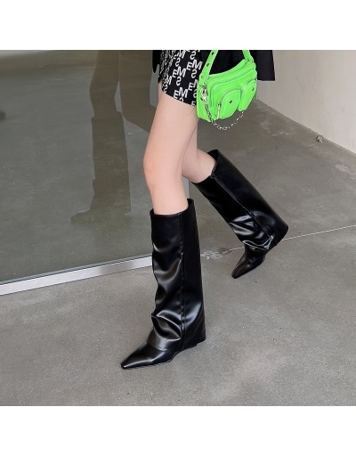 Ladies Black Pointed  Zipper Up High Boots #801138 $95.68 USD, Wholesale Fashion Boots