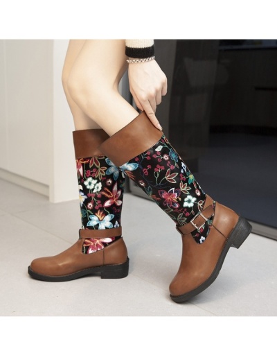 Flower Embroidery  Vintage Mid Calf Boots #801144 $49.06 USD, Wholesale Fashion Boots