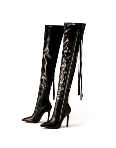 Replica  Patent Leather Pointed Stiletto Pure Color Women's Boots #801146 $103.41 USD for Wholesale