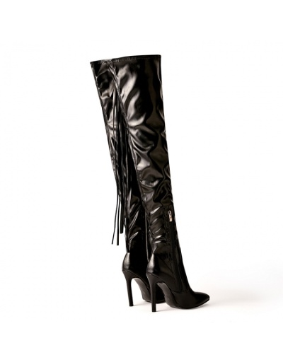 Replica  Patent Leather Pointed Stiletto Pure Color Women's Boots #801146 $103.41 USD for Wholesale