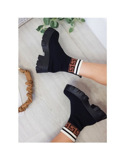 Fall Printed Black Chunky Ankle Boots #801148 $59.77 USD, Wholesale Fashion Boots