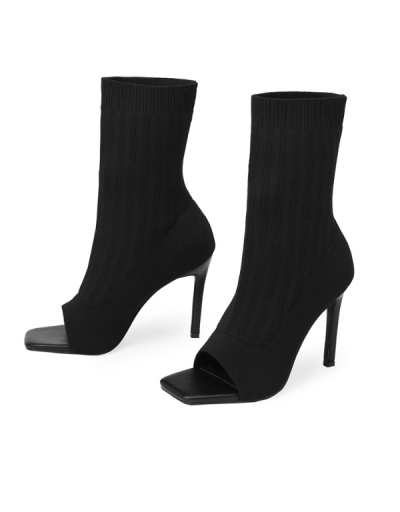 Replica Solid Stiletto Mid Calf High Boots #801158 $69.20 USD for Wholesale