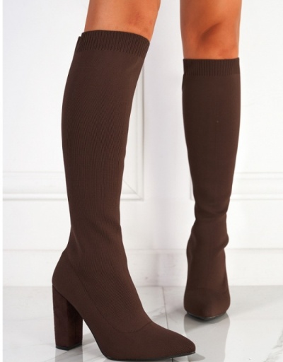 Fall Pure Color Chunky Knee Length High Boots #801159 $87.20 USD, Wholesale Fashion Boots