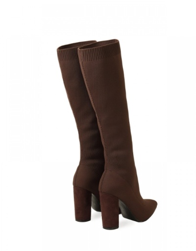 Replica Fall Pure Color Chunky Knee Length High Boots #801159 $87.20 USD for Wholesale