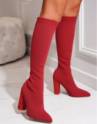 Replica Fall Pure Color Chunky Knee Length High Boots #801159 $87.20 USD for Wholesale