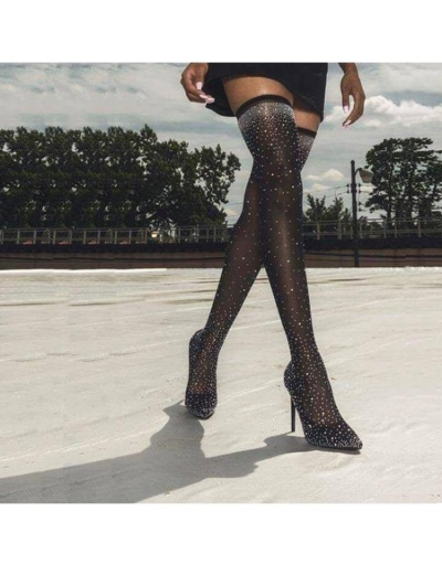 Black Rhinestone  Stiletto  Over Knee High Boots #801163 $70.59 USD, Wholesale Fashion Boots