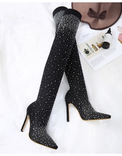 Replica Black Rhinestone  Stiletto  Over Knee High Boots #801163 $70.59 USD for Wholesale