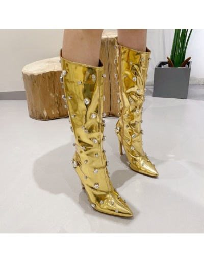 Replica  PU Pointed Rhinestone Women's High Heel Boots #801164 $114.43 USD for Wholesale