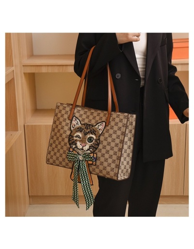 Cute Grid Cat Pattern Bow Tote Bags #801307 $55.58 USD, Wholesale Fashion Handbags