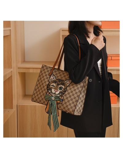 Replica Cute Grid Cat Pattern Bow Tote Bags #801307 $55.58 USD for Wholesale