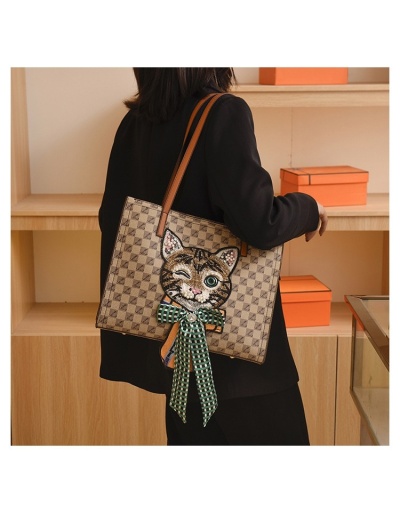 Replica Cute Grid Cat Pattern Bow Tote Bags #801307 $55.58 USD for Wholesale