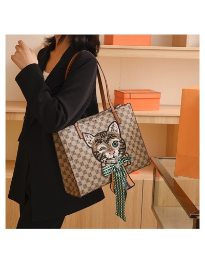 Replica Cute Grid Cat Pattern Bow Tote Bags #801307 $55.58 USD for Wholesale