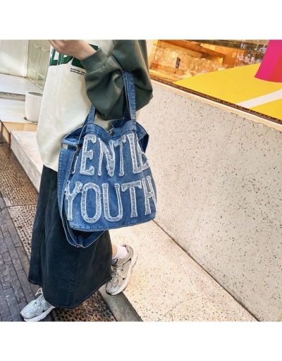 Replica Letter Blue Casual Denim Tote Bags #801334 $34.43 USD for Wholesale