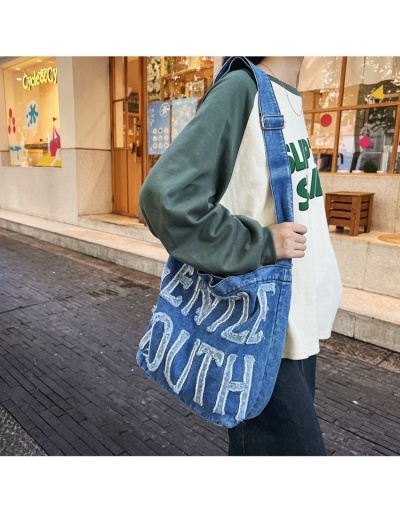 Replica Letter Blue Casual Denim Tote Bags #801334 $34.43 USD for Wholesale