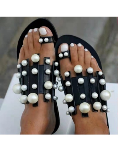 Casual Faux Pearl  Flat Outdoors Slide Slippers   #801372 $48.09 USD, Wholesale Fashion Slippers