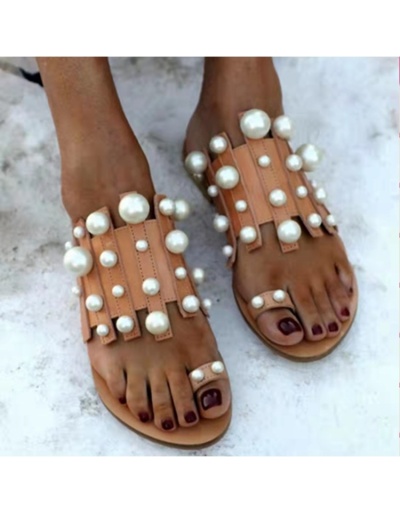 Replica Casual Faux Pearl  Flat Outdoors Slide Slippers   #801372 $48.09 USD for Wholesale