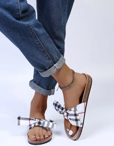 Replica Summer Bow Plaid Beach Slide Slippers  For Women #801375 $31.55 USD for Wholesale