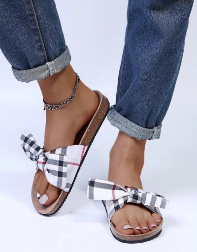 Replica Summer Bow Plaid Beach Slide Slippers  For Women #801375 $31.55 USD for Wholesale