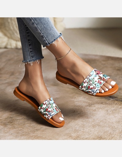 Replica Chic Flower Printed Round Toe Ladies Slippers #801378 $34.16 USD for Wholesale