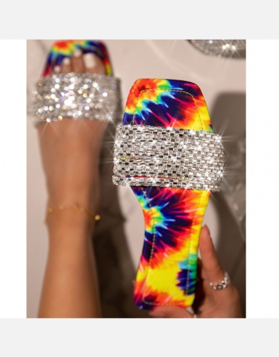 Square Toe  Rhinestone Slide Slippers For Women #801381 $36.64 USD, Wholesale Fashion Slippers