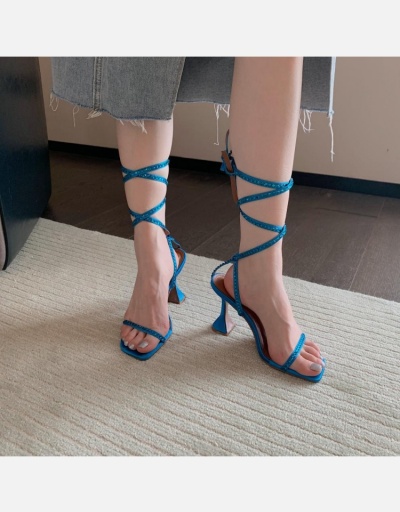 Replica Stylish Blue Lace Up High Heel Woman Sandals #801383 $61.04 USD for Wholesale