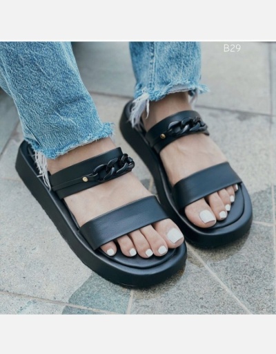 Replica Street Chain Patchwork Round Toe  Women's Slippers #801391 $38.00 USD for Wholesale