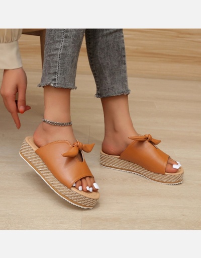 Casual Round Toe Bow Wedge Slide Slippers #801403 $45.73 USD, Wholesale Fashion Slippers