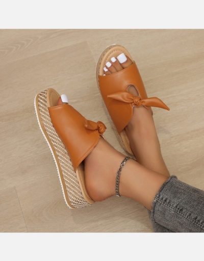 Replica Casual Round Toe Bow Wedge Slide Slippers #801403 $45.73 USD for Wholesale