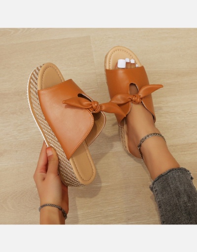 Replica Casual Round Toe Bow Wedge Slide Slippers #801403 $45.73 USD for Wholesale