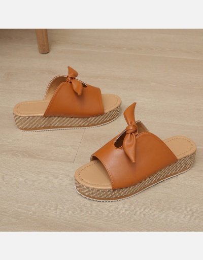 Replica Casual Round Toe Bow Wedge Slide Slippers #801403 $45.73 USD for Wholesale