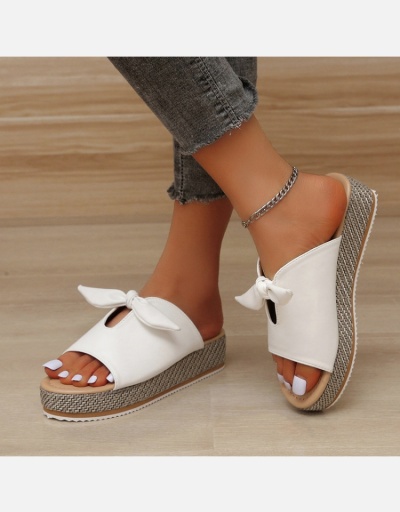 Replica Casual Round Toe Bow Wedge Slide Slippers #801403 $45.73 USD for Wholesale