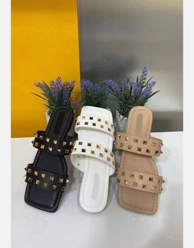 Replica Square Toe Rivets Women Designer Slippers #801409 $47.07 USD for Wholesale