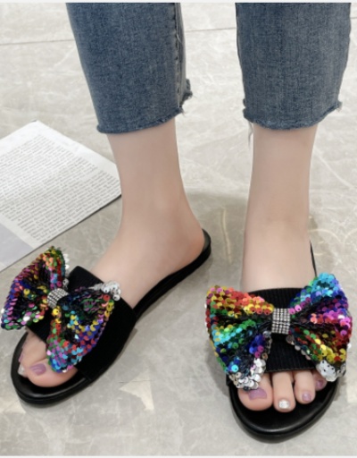 Summer Sequined Rhinestone Bow Decoration Slippers #801418 $37.08 USD, Wholesale Fashion Slippers