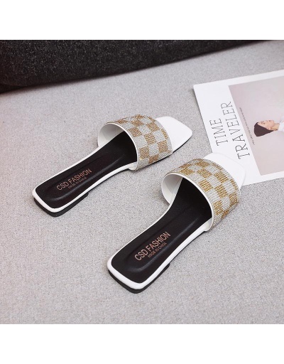 Replica Trending Fashion Square Toe Rhinestone Flat Slippers #801427 $30.38 USD for Wholesale