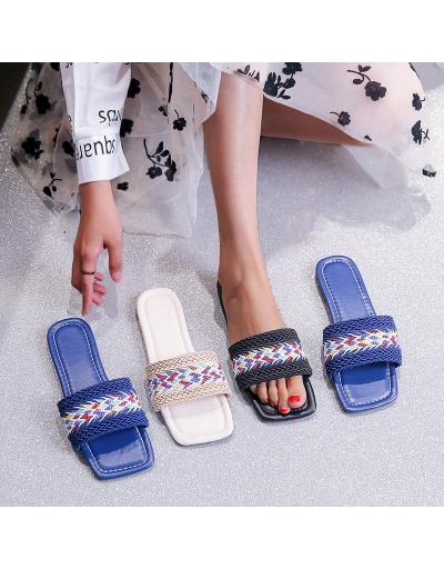 Beach Embroidery  Square Toe Slide Slippers  #801430 $30.00 USD, Wholesale Fashion Slippers