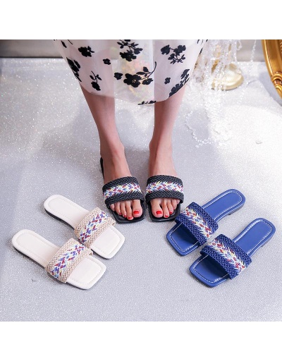 Replica Beach Embroidery  Square Toe Slide Slippers  #801430 $30.00 USD for Wholesale