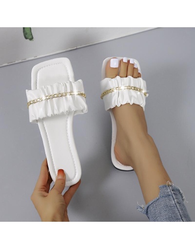 White Ruched Square Toe Slide Slippers   #801431 $32.50 USD, Wholesale Fashion Slippers