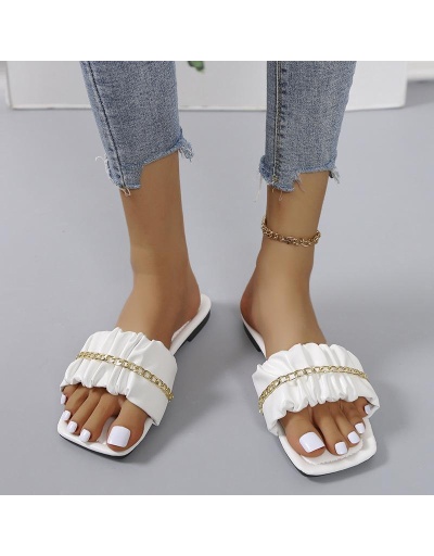 Replica White Ruched Square Toe Slide Slippers   #801431 $32.50 USD for Wholesale