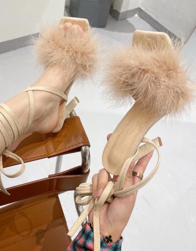 Replica Square Toe Feather Heeled Sandals For Women #801437 $63.15 USD for Wholesale