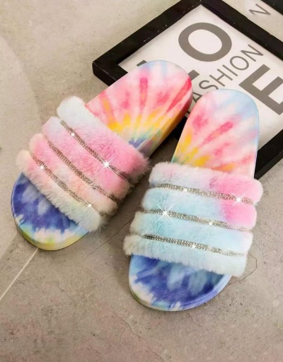 Replica Colourful Printed Rhinestone Fluffy Slide Slippers #801439 $43.58 USD for Wholesale