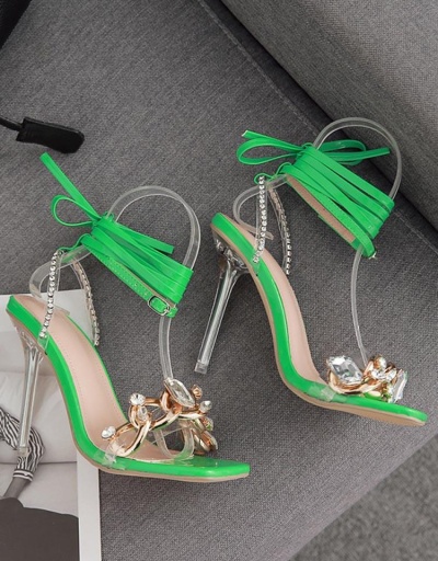 Replica Rhinestone Square Toe Lace Up  Ankle Strap Heels #801442 $69.94 USD for Wholesale