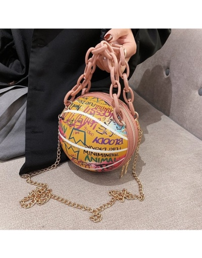 Basketball PU Letter Printed Metal Chain Round Bag #801485 $33.60 USD, Wholesale Fashion Satchels