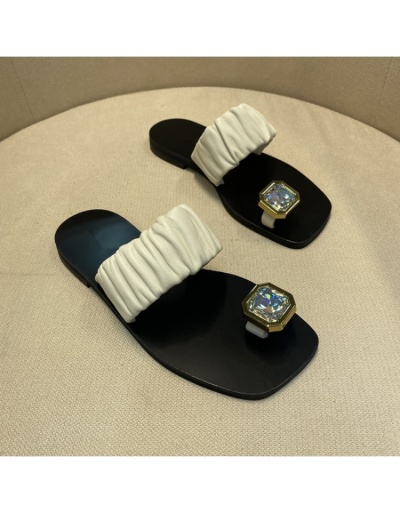 Korean Style White Square Toe Ruched Rhinestone  Slippers #801570 $31.37 USD, Wholesale Fashion Slippers