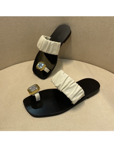 Replica Korean Style White Square Toe Ruched Rhinestone  Slippers #801570 $31.37 USD for Wholesale