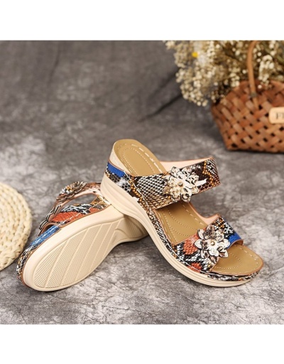 Leopard  Snake Printed Flower Patch Wedges For Women #801572 $33.43 USD, Wholesale Fashion Slippers