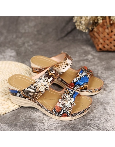 Replica Leopard  Snake Printed Flower Patch Wedges For Women #801572 $33.43 USD for Wholesale